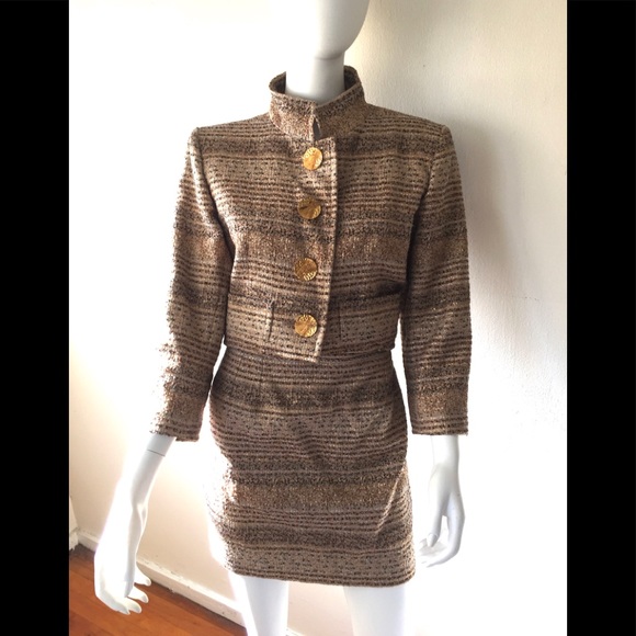 Yves Saint Laurent Dresses & Skirts - Pristine VTG YSL rive gauche mini skirt suit in earth tones w/bold gold buttons